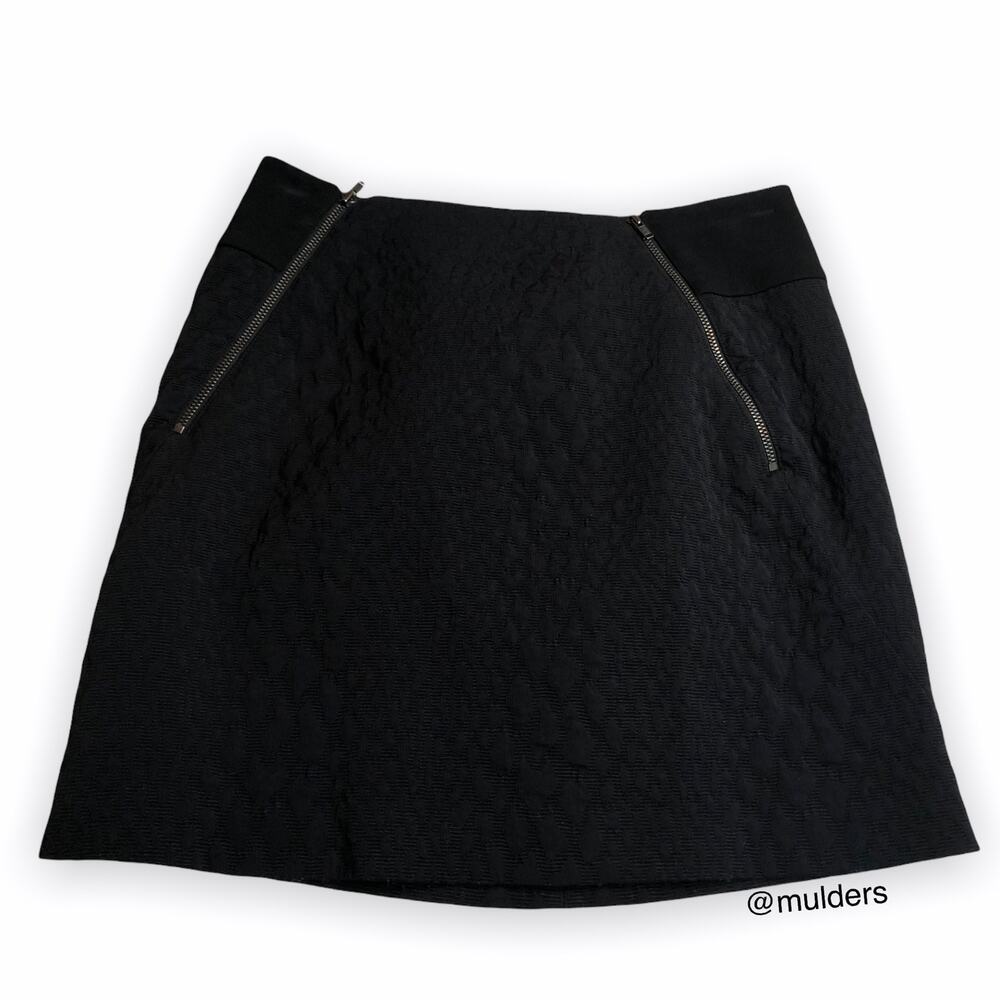 Theory Black Short Textured Animal Print Zippered Short Mini Skirt